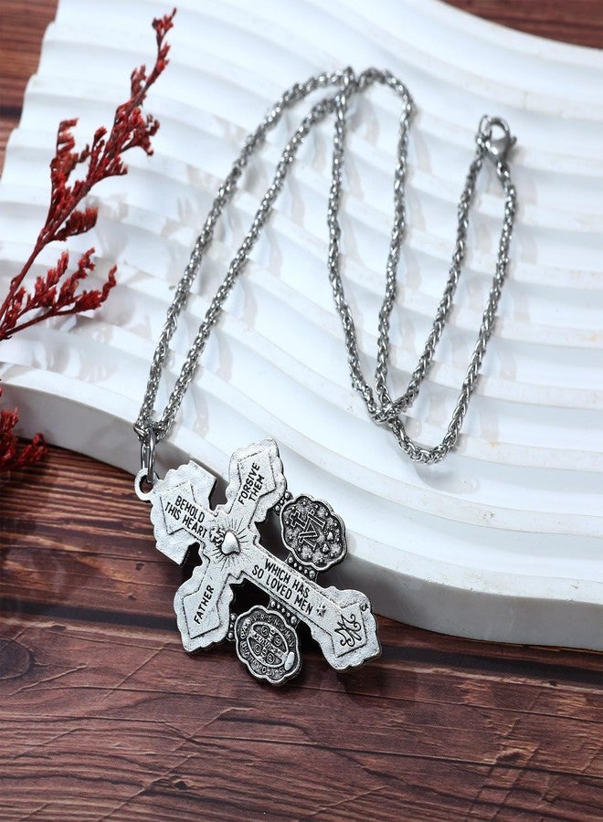 SANDOO Pardon Crucifix Necklace with St Benedict Medal - Cruz Del Perdon Catolica,Crucifijo Del Perdon,Regalo Religioso Católico De Plata Para Hombres Y Mujeres - Image 3